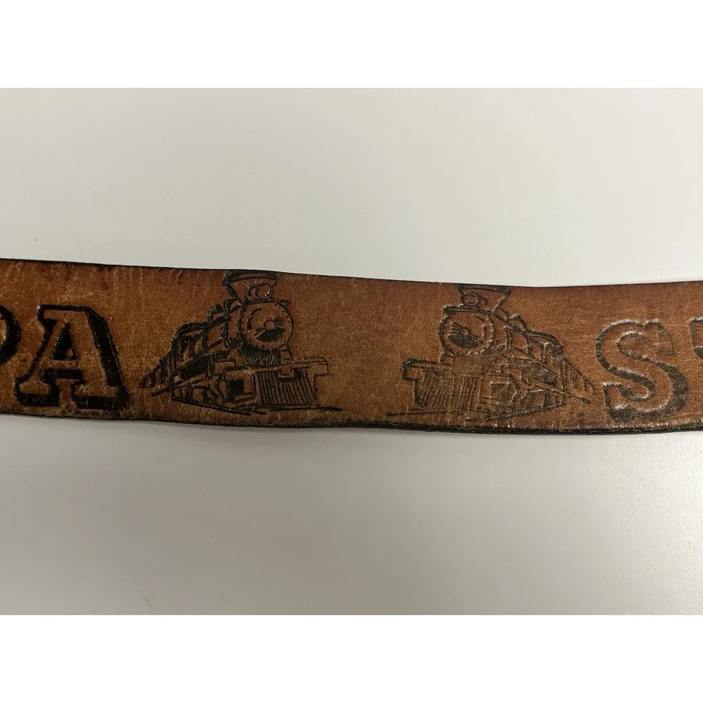Vintage Tooled Leather Strasburg Pa Train Belt 36 - 42 Buckle USA‎